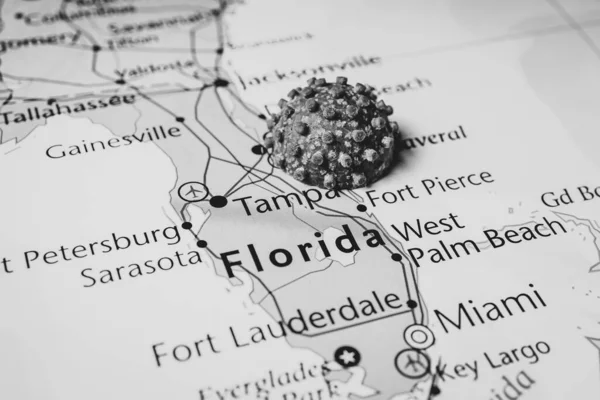 Floride Sur Fond Carte Coronavirus — Photo