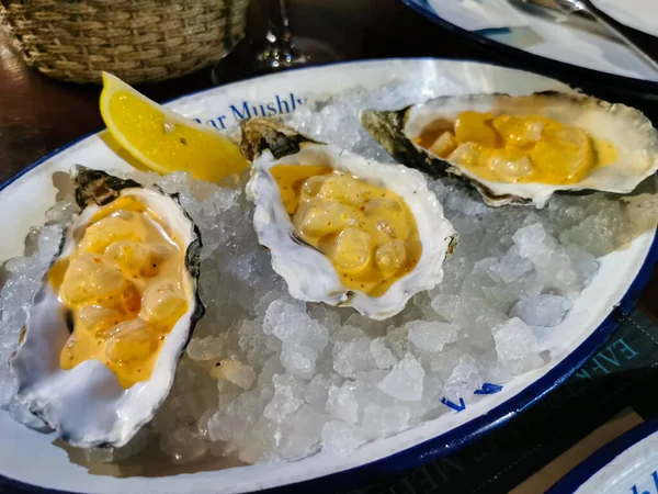 Jakobsmuscheltartar Muscheln Lebensmittel Hintergrund — Stockfoto