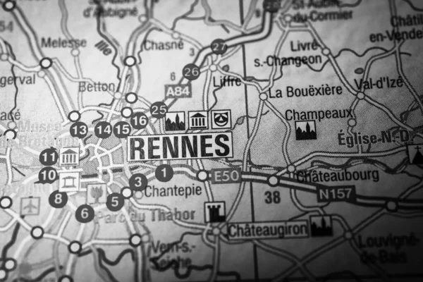 Rennes Sulla Mappa Europa — Foto Stock