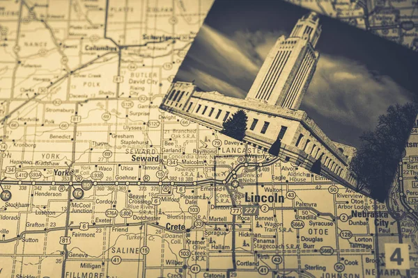 リンカーンアメリカ旅行地図背景 — ストック写真