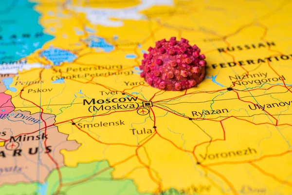 Russia on coronavirus map background
