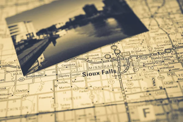 Mapa Podróży Sioux Falls Stany Zjednoczone — Zdjęcie stockowe