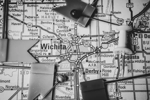 Wichita Sulla Mappa Degli Stati Uniti — Foto Stock