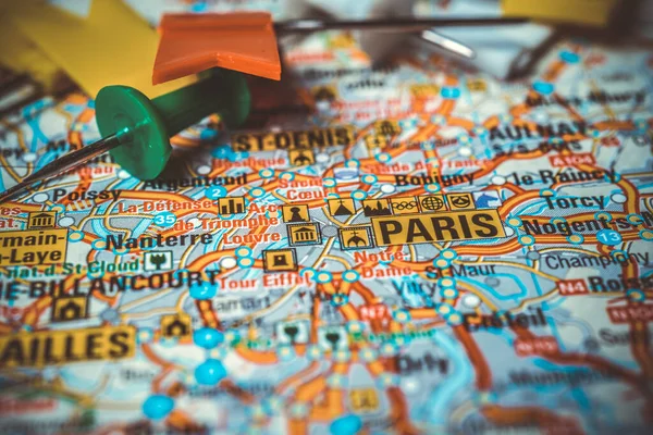 Paris on map of Europe background