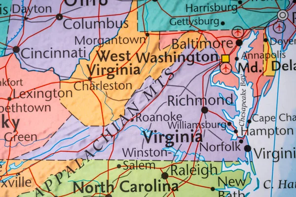 Virginia Mapa Estados Unidos —  Fotos de Stock