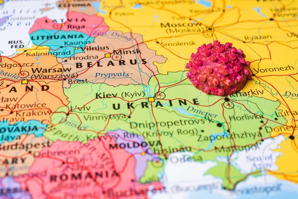 Ukraine Sur Fond Carte Coronavirus — Photo