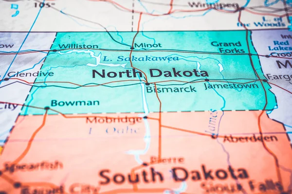 Dakota Del Nord Sulla Mappa Usa — Foto Stock