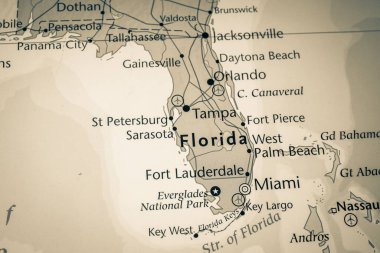 Florida on the map of USA clipart