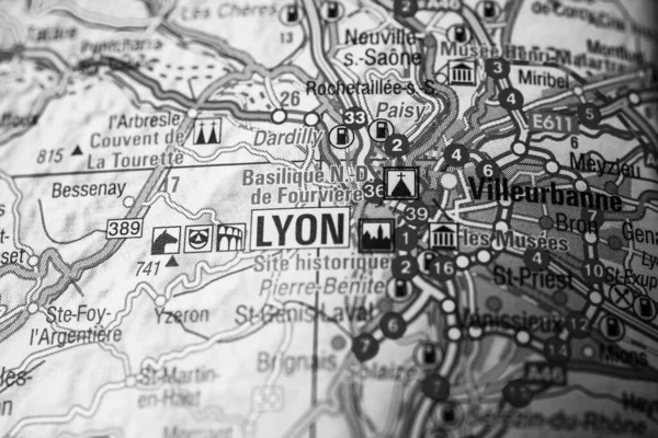 欧洲地图上的里昂 — 图库照片