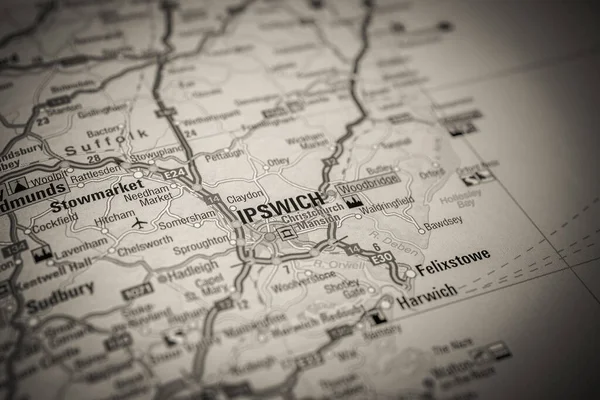 Ipswich Mapa Europa Fundo — Fotografia de Stock