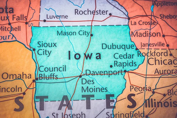 Iowa Sulla Mappa Degli Stati Uniti — Foto Stock