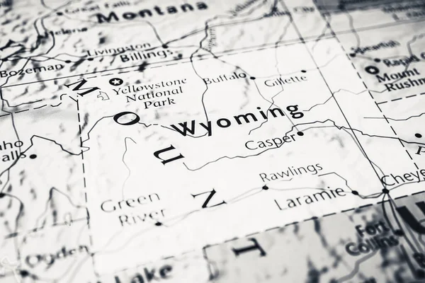 怀俄明州在美国地图上 — 图库照片