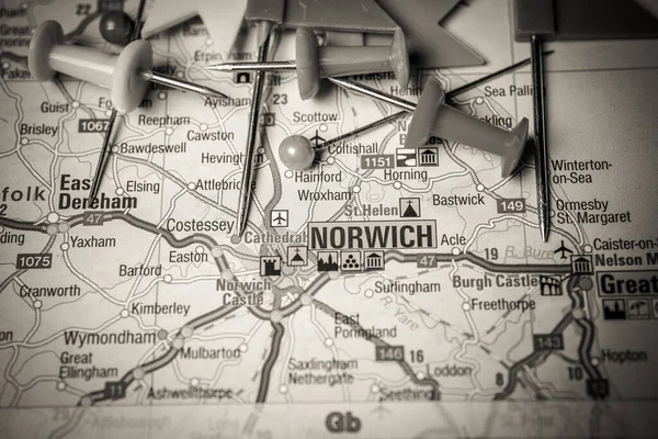 Norwich Angleterre Sur Carte Europe — Photo