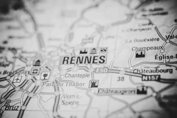 Rennes Sulla Mappa Europa — Foto Stock