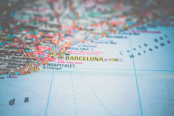 Barcelona Mapa Europa — Foto de Stock