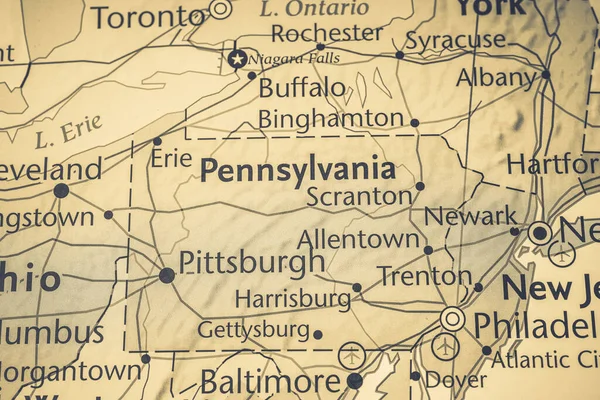 Pennsylvania Sulla Mappa Degli Stati Uniti — Foto Stock