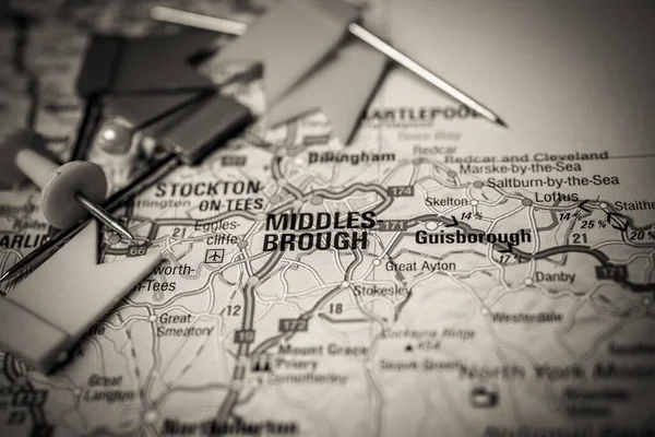 Middlesbrough在一张欧洲地图上 — 图库照片