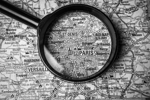 Paris on map of Europe background