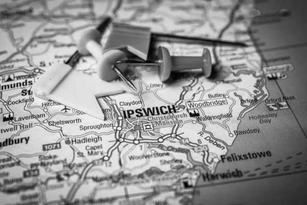 Ipswich Sur Carte Europe Arrière Plan — Photo