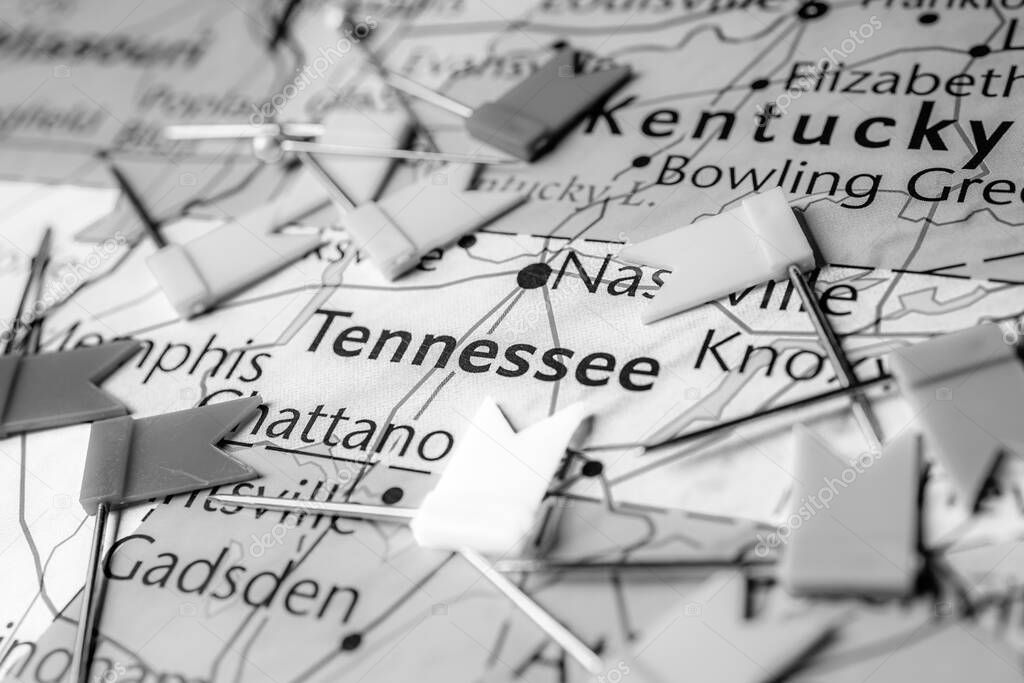 Tennessee on the map of USA
