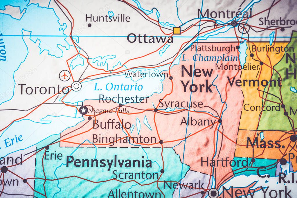New York state on the USA map