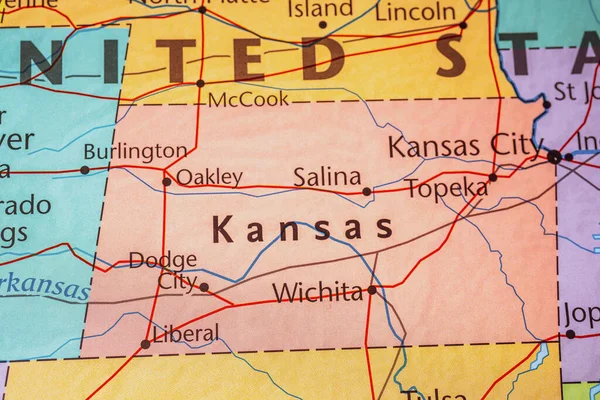 Kansas Στο Χάρτη Των Ηπα — Φωτογραφία Αρχείου