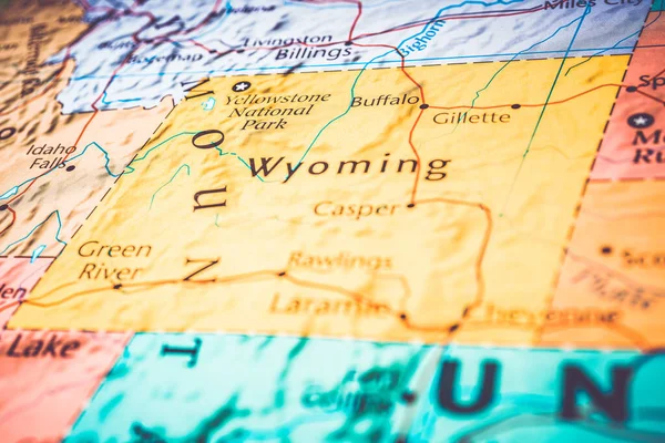 怀俄明州在美国地图上 — 图库照片