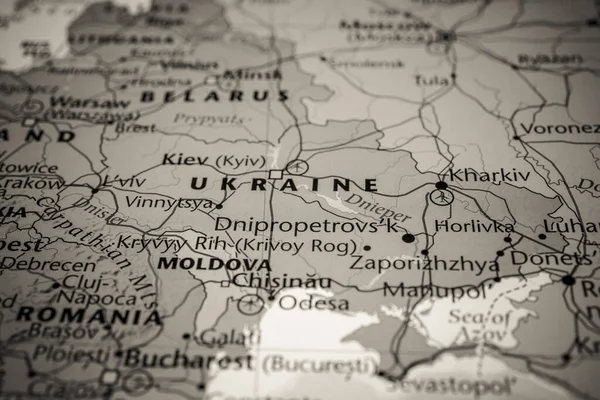 乌克兰在欧洲政治地图上的位置 — 图库照片