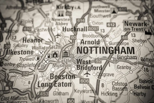 Nottingham England Kartan Över Europa — Stockfoto