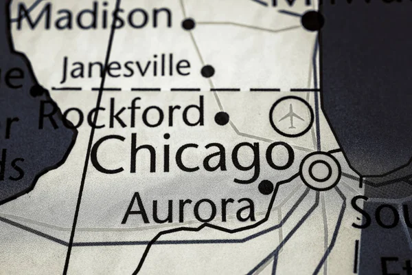Chicago Sulla Mappa Degli Stati Uniti — Foto Stock