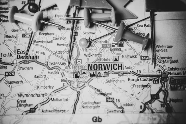 Norwich Angleterre Sur Carte Europe — Photo