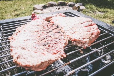 Izgara biftek, kamp. Taşınabilir ızgara