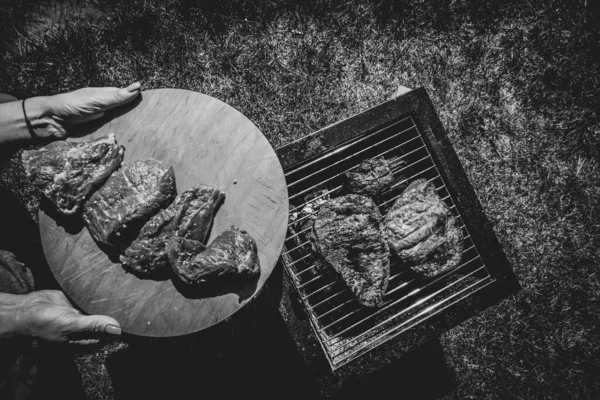 Griller Les Steaks Camper Grill Portable — Photo