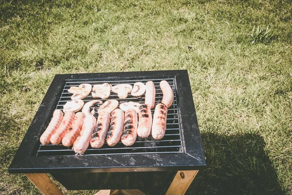 Enchidos Grelhados Recreação Livre Churrasco Portátil — Fotografia de Stock