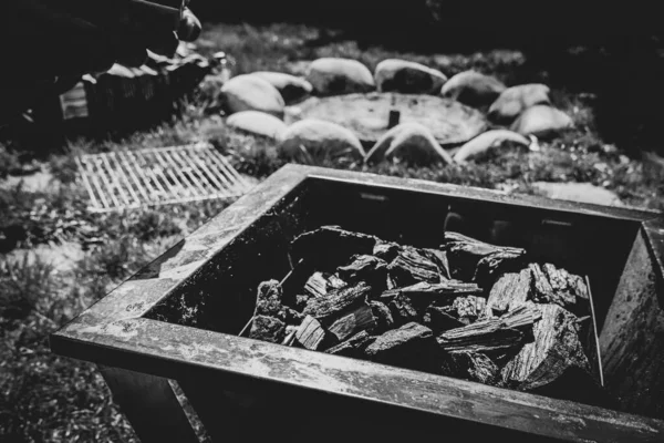 Grill Branden Kamperen Draagbare Barbecue — Stockfoto