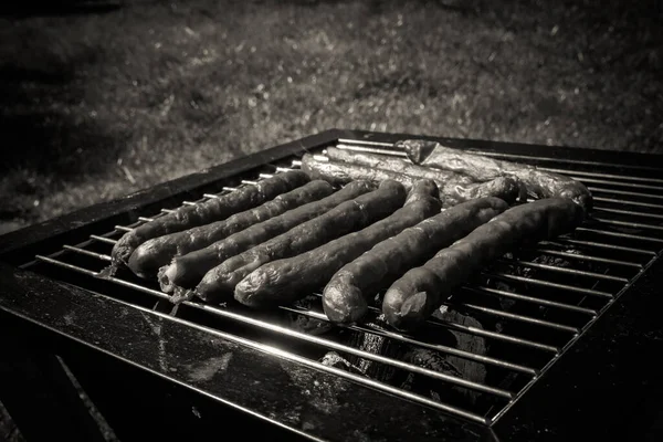 Saucisses Grillées Loisirs Plein Air Barbecue Portable — Photo