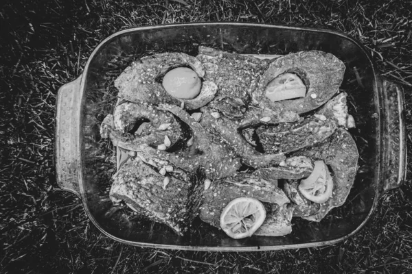 Kochen Karpfen Auf Dem Grill Hintergrund — Stockfoto