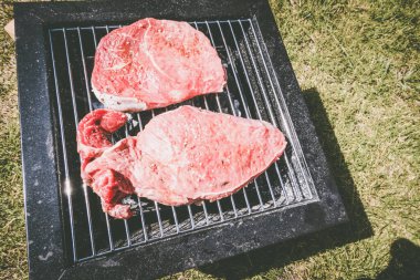 Izgara biftek, kamp. Taşınabilir ızgara