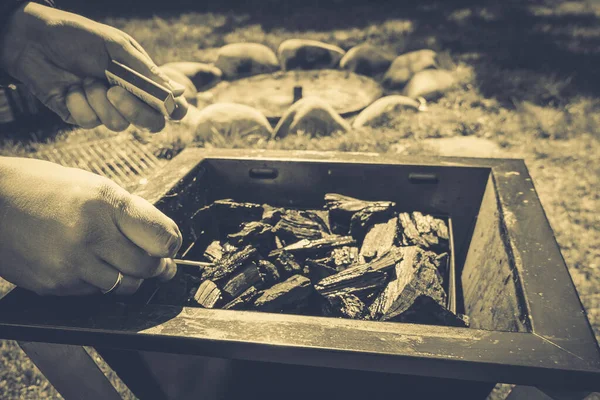 Grill Burning Camping Portable Barbecue — Stock Photo, Image