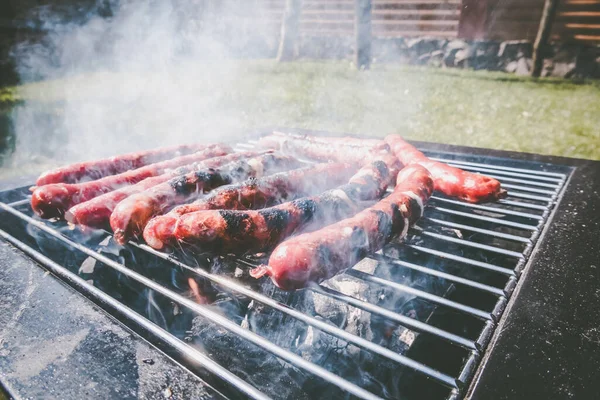 Grillezett Kolbász Szabadtéri Kikapcsolódás Hordozható Barbecue — Stock Fotó