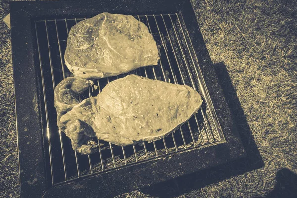 Grill Steaks Kamperen Draagbare Grill — Stockfoto