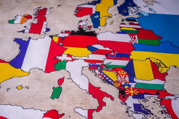 Mapa Evropy Vlajkami Států — Stock fotografie