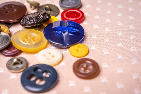 Different Buttons Background Made Fabric — Stock Photo, Image