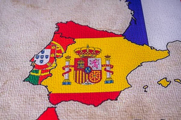 Ισπανία Σημαία Στο Φόντο Χάρτη Του Erope — Φωτογραφία Αρχείου