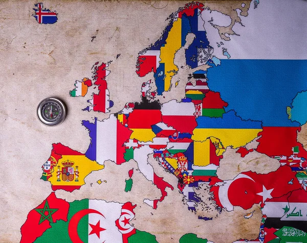 Mapa Europa Con Banderas Estados —  Fotos de Stock