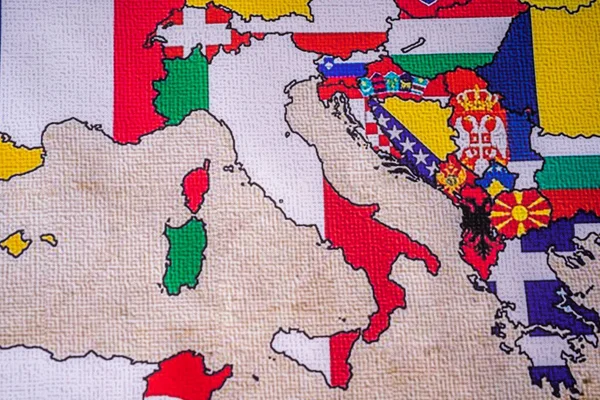 Ιταλία Σημαία Στο Φόντο Χάρτη Του Erope — Φωτογραφία Αρχείου