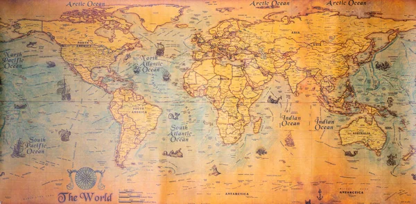 Antiguo Mapa Retro Vintage Del Mundo — Foto de Stock