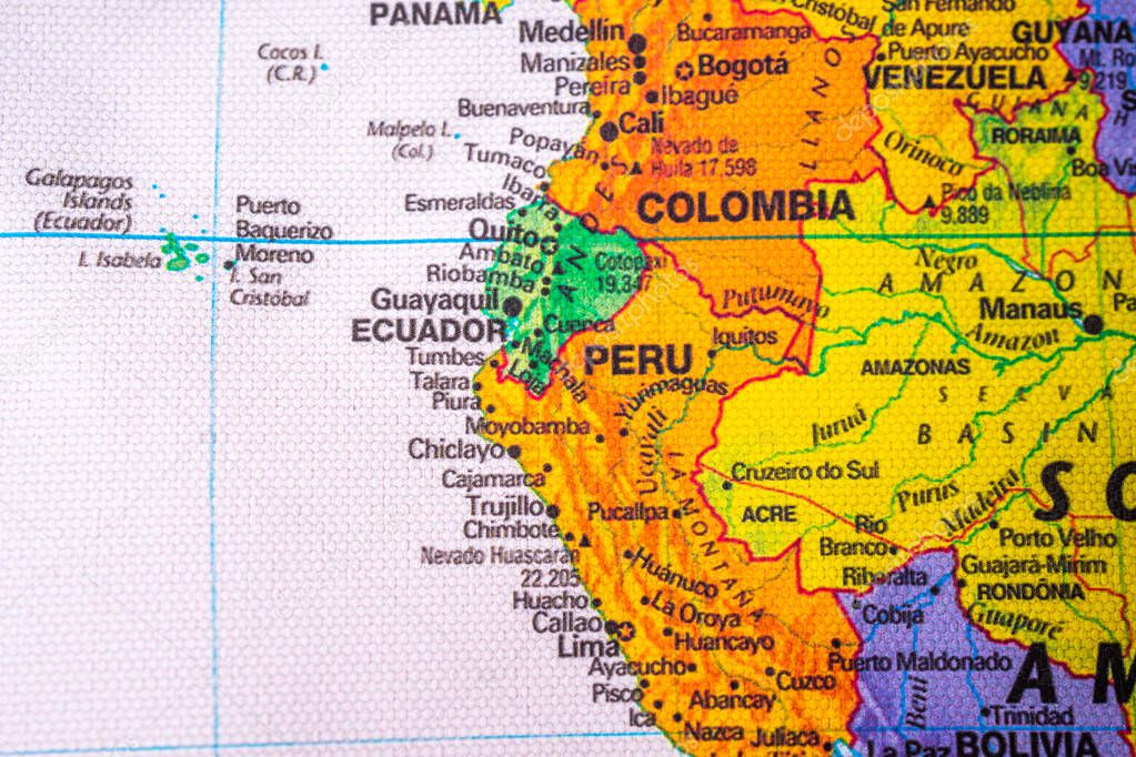 Peru on map travel background texture