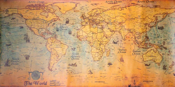 世界の古いヴィンテージレトロマップ — ストック写真