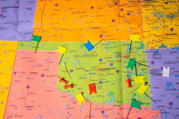 Oklahoma Stav Mapě Cestovní Pozadí — Stock fotografie